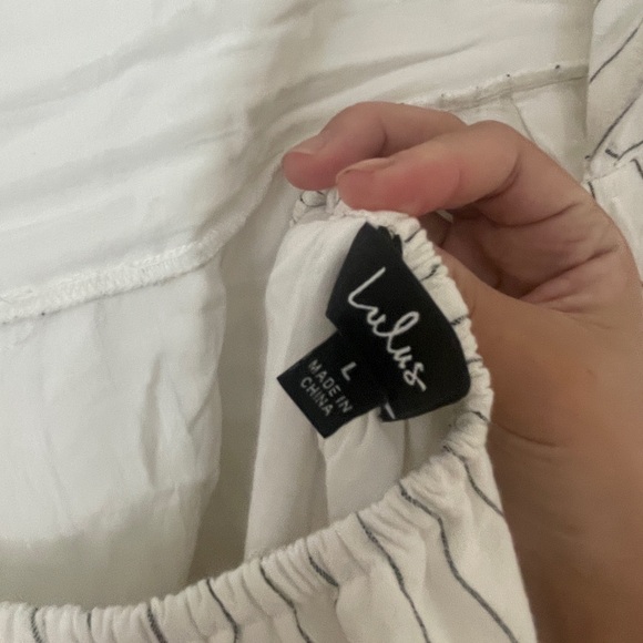 Lulus White Striped Tie-Back Midi Dress with Pockets maternity friendly size L - Picture 6 of 10